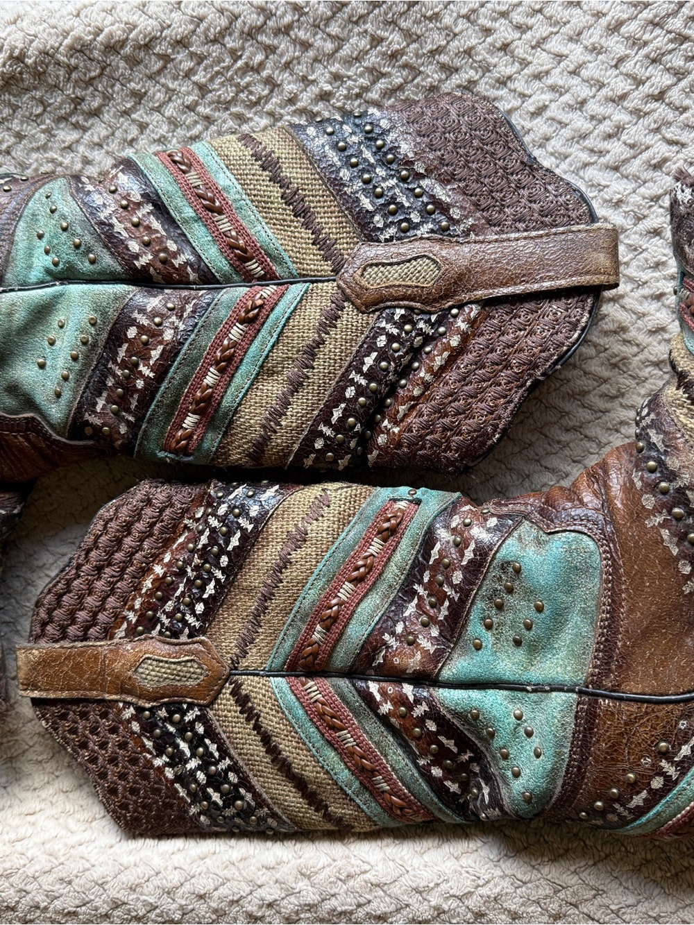 Women’s Multicolor Lace-Up Western Boots - Brown & Aqua - Picture 2 of 5
